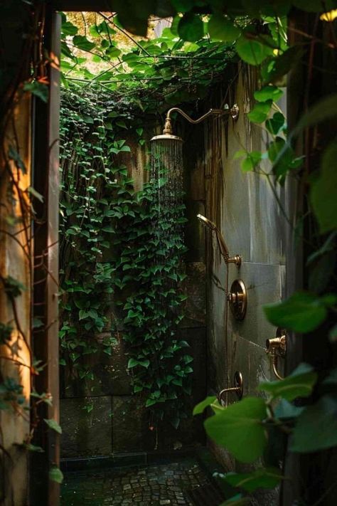 Bathroom Outdoor Ideas, Outdoor Shower Tub Ideas, Outdoor Shower Garden, Outdoor Shower Decorating Ideas, Outdoor Shower In The Woods, Outdoor Shower Under Deck, Garden Showers Outdoor, Hidden Garden Secret Places, Commune Ideas