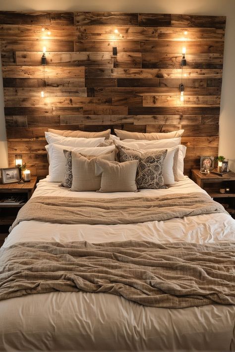 17 DIY Headboard Ideas – The DIY Desire Bedroom Accent Wall, Farmhouse Master, Creative Bedroom, Bedroom Accent, Accent Wall Bedroom, Wall Accent, Farmhouse Bedroom, Rustic Bedroom, Remodel Bedroom