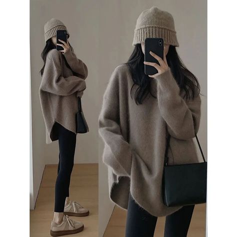 85+ Korean Style Winter, Winter Maternity, Cashmere Sweater Women, Pregnancy Outfits, Maternity Sweater, Spring Women, Coffee Colour, Loose Sweater, Sweater Women