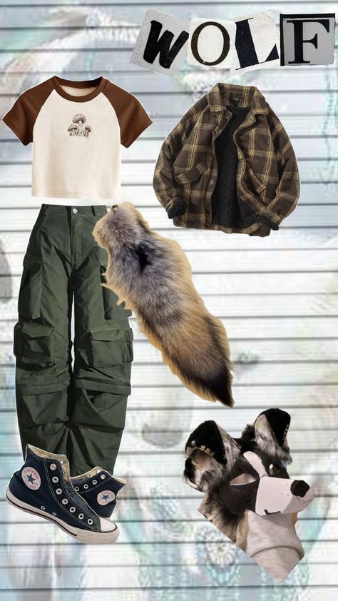 this is an outfit idea for wolf therians! enjoy! 🐾 Therian Wolf, Wolf Outfit, Grunge Fits, Silly Clothes, Warrior Cat Drawings, Mia 3, Warrior Cat, Fairy Grunge, Cat Drawing