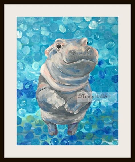 Hippo Fiona, Hippo Drawing, Fiona Art, Baby Hippopotamus, Hippo Art, Fiona The Hippo, Baby Zoo, Sloth Art, Gift Painting