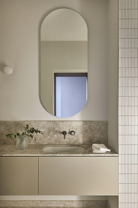 White Bathroom With Terrazzo Floor, The Local Project Bathroom, South Yarra House, Terazzo Floor Bathroom White Tiles, Lande Architects, Bathroom Interior Ideas, Terrazzo Tiles Bathroom Tilebar, Terazzo Bathroom Wall Tiles, Fisher Paykel