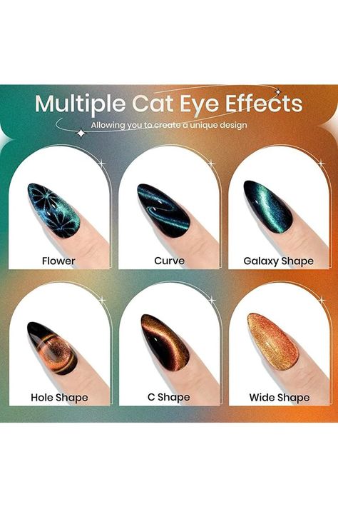 Nails ideas Reflective Cat Eye Nails, Cat Eye Nails Design Fall, 9d Cat Eye Nails Design, Cateye Nailart Ombre, Cat Eye Nails Fall, Black Cats Eye Nails, Ombré Cateye Nails, Magnet Nail Polish Designs, Fall Cateye Nails