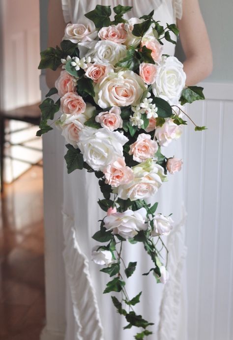 Floral Reference, Silk Flower Bridal Bouquet, Cascading Bridal Bouquets, Silk Bridal Bouquet, Cascading Wedding Bouquets, Artificial Wedding Bouquets, Barbie Bridal, Wedding Flower Packages, Blush Bouquet