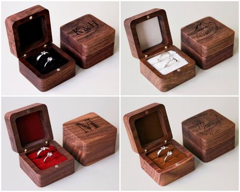 Wooden Ring Boxes For Wedding, Ring Box With Initial, Wooden Wedding Ring Box For Ceremony, Wedding Reception Tables Centerpieces, Wood Ring Box Engagement, Engraved Ring Box, Polaroid Wedding, Gold Cake Topper Wedding, Fun Wedding Decor