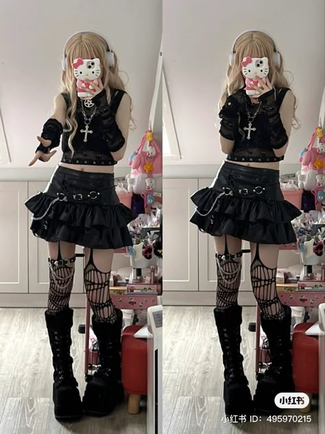 #fashion #pinkaesthetic #pinkandwhitefashion #cuteclothes #blackgirlfashion #furboots #legwarmers #miniskirtoutfit #babydolltop #punkfashion #alt #altfashion #darkfashion #punk #streetwearfashion #90sfashion #grunge #grungefashion #baddiey2k #preppy Animecore Fashion, Kawaii Outfit Ideas, Kawaii Fashion Outfits, Alt Fashion, Alternative Outfits, Kpop Fashion Outfits, Really Cute Outfits, Harajuku Fashion, Edgy Outfits