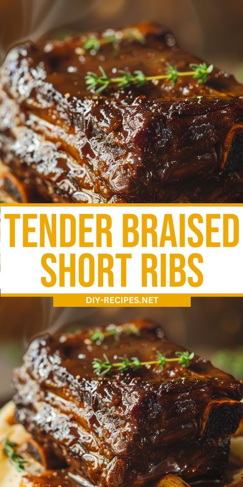 Indulge in these Tender Braised Short Ribs, slow-cooked to perfection in a rich red wine and beef broth sauce. Perfect for a cozy dinner! #braisedshortribs #comfortfood Beef Braising Short Ribs Recipe, Smoked Braised Beef Short Ribs, Balsamic Braised Short Ribs, Stove Top Short Ribs, Beef Short Rib Recipes Dutch Oven, Brazed Beef Short Ribs, Italian Braised Short Ribs, Crock Pot Braised Short Ribs, Cooking Beef Short Ribs