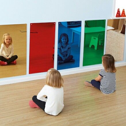 Indoor Playground Design, Indoor Playroom, Daycare Decor, Sensory Wall, Kids Cafe, Sensory Rooms, Interactive Walls, Sensory Room, Mirror Silver