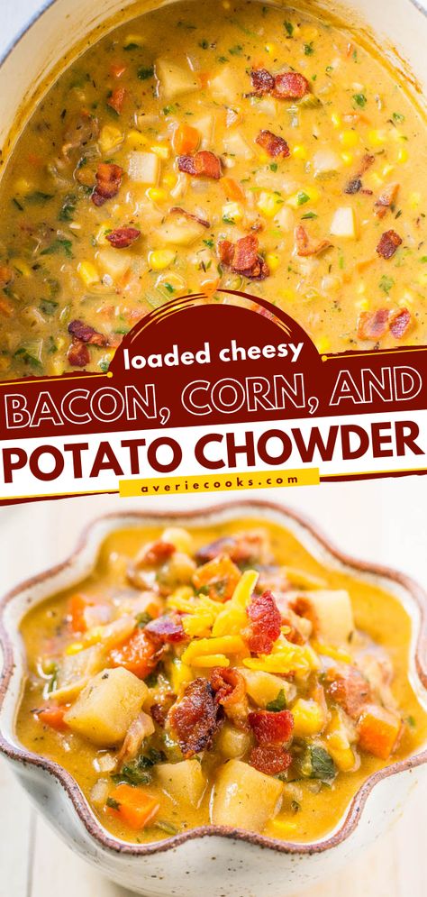 Cheesy Corn Chowder Pioneer Woman, Potato Corn Chowder Crock Pot, Bacon Potato Corn Chowder, Cheddar Chowder, Corn And Potato Chowder, Slow Cooker Potato, Cheesy Bacon Potatoes, Corn Chowder Soup, Bacon Corn Chowder