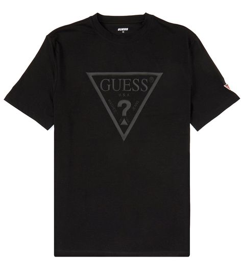 From Guess&#x2C; this T-shirt features:crew neckshort sleevestriangle-shaped graphic with "Guess" logo and icon logo detail on the frontsquare hempullover constructionorganic stretch jersey cotton/elastane/spandexMachine wash/tumble dryImported. Designer Logos, Guess Shirt, Guess Logo, Simple Fits, Federal Government, Famous Models, Men Fits, Dillard's, Washed Jeans