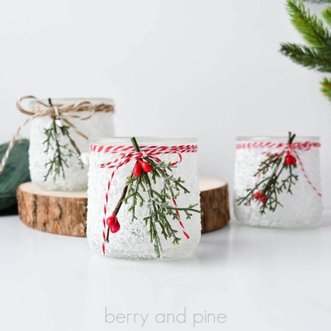 Make beautiful and elegant Christmas snowy Oui jars using this easy tutorial. You'll learn the best adhesive, tips, and walk away with gorgeous, glistening jars for candles, treats, and more. This upcycle Christmas craft recycles Oui yogurt jars - the glass jars - but you can use any jar you have: mason, spaghetti, or any jar! Use this easy Epsom salt jar tutorial to create Dollar Tree accented pieces that are so elevated, elegant, and glistening jars, perfect for candles, treats, and more. Crafts With Yogurt Jars, Epsom Salt Candle Jar, Epsom Salt Jars Diy, Oui Yogurt Jar Crafts, Mini Mason Jar Crafts Diy, Mini Jelly Jar Crafts, Epsom Salt Christmas Jars, Qui Yogurt Jar Crafts, Christmas Oui Jar Crafts