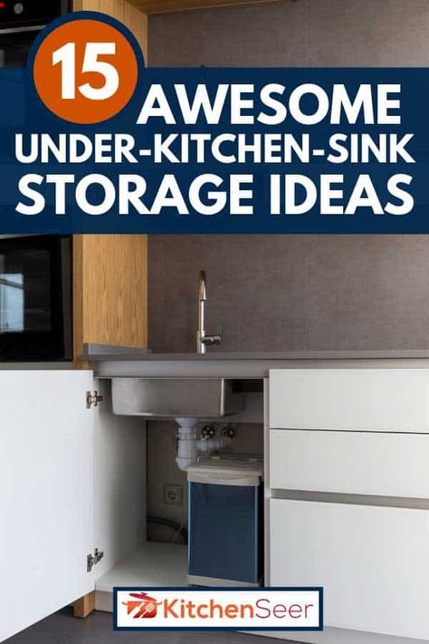 Opened kitchen cabinet with sink and installed garbage bin. There are DIY organizing ideas available all over the internet but in this post, you can find some of the cheapest items for you to start storing items under the sink. If you want to utilize the overall area under the sink you can use the Dollar Tree organization idea, this utilizes all of the space under the sink without turning it into a warehouse. Dishwasher Area Ideas, Under Sink Cabinet Kitchen, Under Sink Bin, Under Kitchen Sink Storage Ideas, Storage Ideas For Kitchen, Opened Kitchen, Sink Storage Ideas, Under Sink Storage Ideas, Diy Organizing Ideas