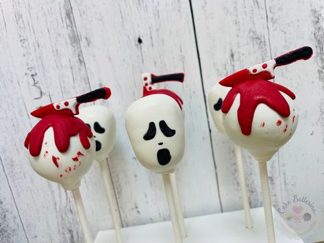 Scream Cake Pops-Cake Ballerina-Cake Pops Cake Pops Characters, Halloween Treats Party, Vampire Cake Pops, Themed Cake Pops, Spooky Cake Pops, Cake Pops Halloween, Halloween Cake Pops Ideas, Halloween Cakepops, Cake Pop Ideas