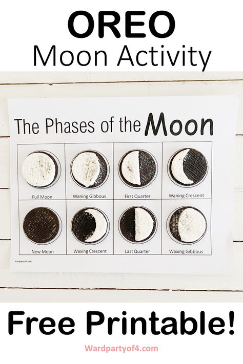 Moon Phases Science Fair Project, Phases Of The Moon Experiment, Phases Of The Moon 1st Grade, Phases Of The Moon Kindergarten, Oreo Phases Of The Moon Printable, Moon Phases 1st Grade, Moon Phases First Grade, Moon Phases Printable Free, Oreo Moon Phases Printable Free