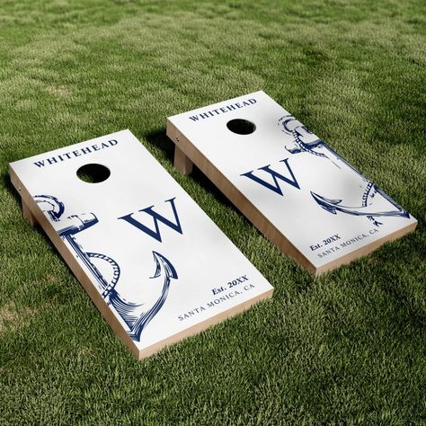 Anchor Monogram, Beach Games, Clam Bake, Bags Game, Anchor Design, Cornhole Bags, Nautical Anchor, Cornhole Set, Cornhole Boards