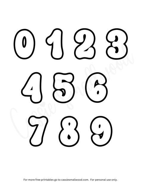 Bubble numbers 0-9 coloring page free printable pdf Cute Bubble Number Fonts, Bubble Letter Fonts Numbers, Bubble Writing Numbers, Number Bubble Letters, Bubble Font Numbers, Bubble Numbers 1-10 Font, Bubble Fonts Alphabet Graffiti, Bubble Handwriting, Number Cutouts