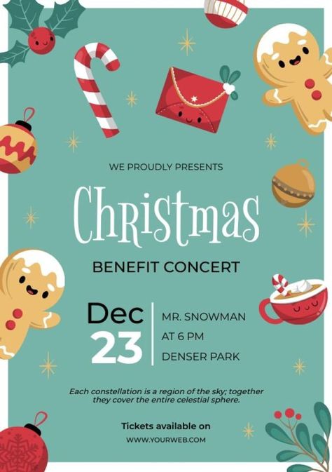 Hand-drawn Cute Christmas Benefit Concert Invitation Concert Invitation, Celestial Sphere, Christmas Concert, Brand Kit, Cute Christmas, Free Graphic Design, Invitation Card, Say Hello, Constellations