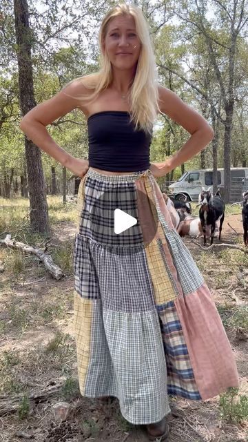 Heather || Wear Trash on Instagram: "Textile waste ♻️ patchwork, 3 tiered maxi wrap skirt. Not for sale- just a fun little project for myself👅 . . . #textilewaste #patchwork #upcycledfashion #cottagecore #upcycling #atxsmallbiz #diysewing" Tiered Patchwork Skirt, Boho Skirt Diy, Patchwork Skirt Diy, Patchwork Dress Diy, Quilt Skirt, Recycling Clothes, Upcycled Skirt, Maxi Skirt Pattern, Waste Clothing