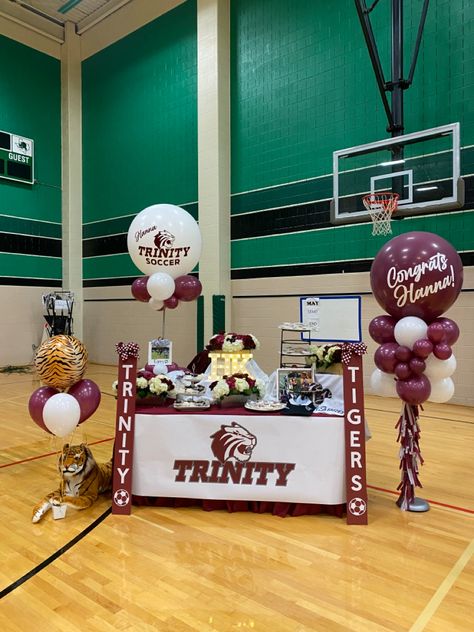 College Signing Table Ideas, Basketball Signing Day Table Ideas, Senior Sports Table Ideas, College Signing Day Table Ideas Cheer, Signing Table College, Sports Signing Day Table Ideas, College Signing Day Ideas, College Signing Day Table Ideas Volleyball, College Signing Day Table Ideas Softball