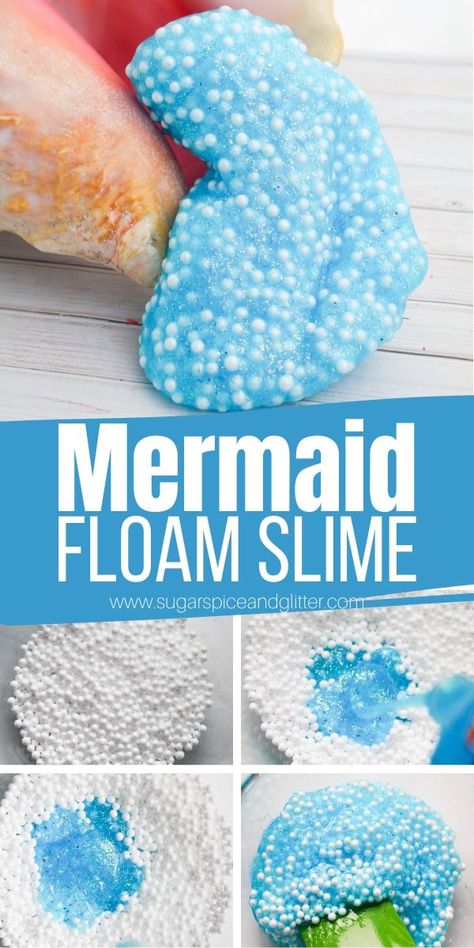 Mermaid Floam Slime (with Video) ⋆ Sugar, Spice and Glitter Floam Recipe, How To Make Floam, Kids Slime, Mermaid Slime, Slime Ingredients, Easy Slime Recipe, Slime Time, Diy Slime Recipe, Mermaid Diy