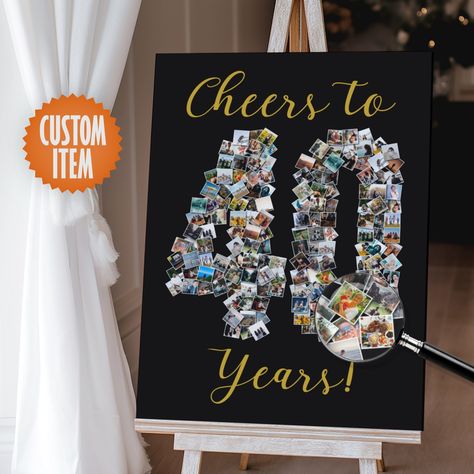 40th Birthday Decorations for Him | Cheers to 40 Years Photo Collage | 40th Birthday Sign 40th Birthday Wall Decorations, 40th Bday Decorations For Men, Men’s Surprise 40th Birthday, Table Decorations 40th Birthday Party, Photo Ideas For 40th Birthday, Mens 40th Birthday Decorations, Guy 40th Birthday Party Ideas, 40th Birthday Office Decorations, Men 40th Birthday Ideas Man Party Decorations