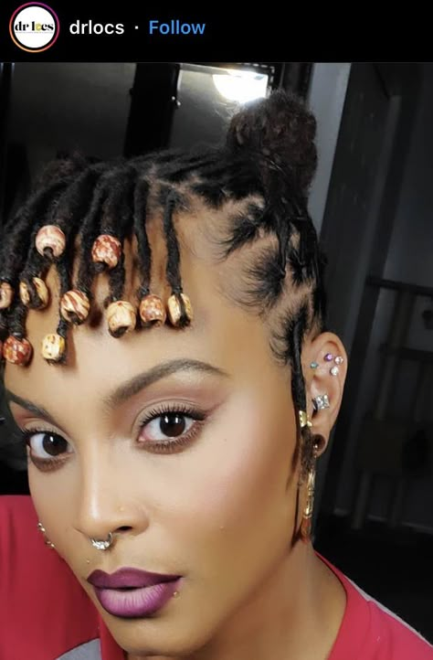 Short Loc Styles For Birthday, Loc Styles For The Beach, Edgy Loc Styles, Birthday Loc Styles Short, Very Short Locs Hairstyles For Women, Short Medium Locs Hairstyles, Loc Styles Medium Hairstyles, Ear Length Loc Styles, Latest Dreadlocks Styles For Short Hair