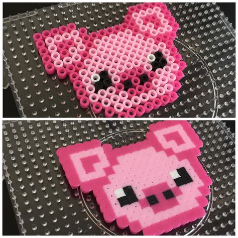 Perler/Hama Pig Seal Perler Bead Pattern, Pig Perler Bead Patterns, Pig Perler Beads, Hamahelmet Ideas, Perleplader Ideas Disney, Hama Pearls Ideas, Things To Make With Perler Beads, Perleplader Ideas Cute, Peeler Bead Pattern