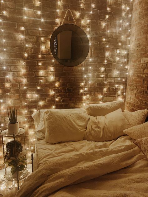 Rooms With Brick Walls, Brick Wall Room Aesthetic, Bedroom Ideas Exposed Brick, White Exposed Brick Bedroom, Red Brick Bedroom, Brick Apartment Aesthetic, Brick Room Ideas, Brick Wall Studio Apartment, Exposed Brick Walls Bedroom