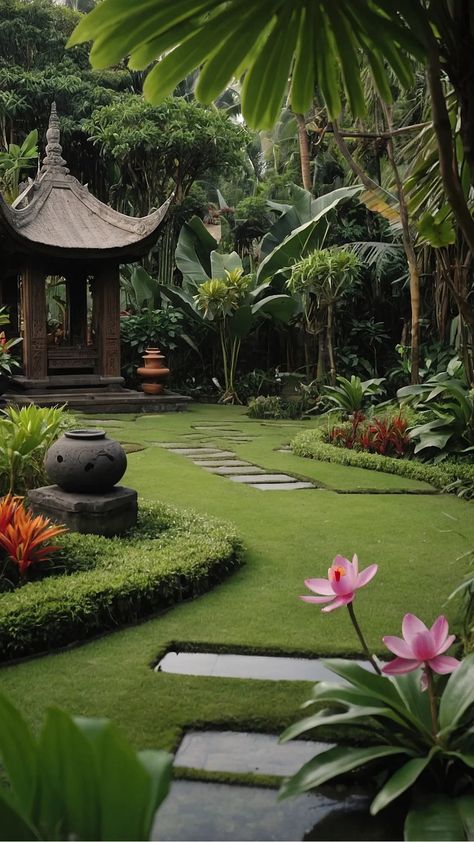 Bali Style Garden, Backyard Landscape Design, Yoga Garden, Bali Garden, Balinese Garden, Tropical Landscape Design, Zen Garden Design, Tropical Garden Design, Backyard Landscape