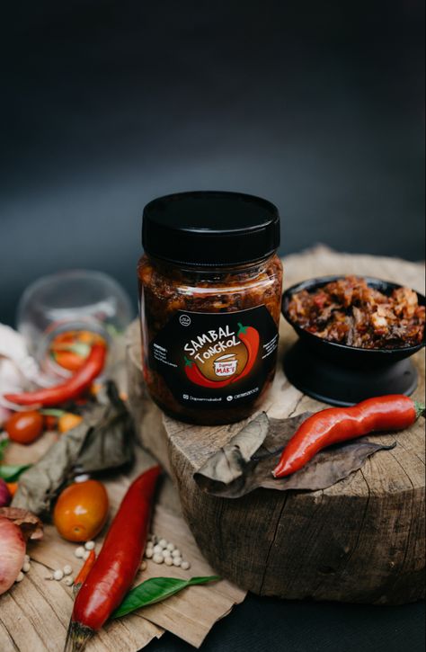 One of authentic chili sauces of Indonesia #sauces #chili #indonesian #spicy #authentic Chili Sauce Photography, Hot Sauce Photoshoot, Sambal Photography, Masala Photography, Exclusive Packaging, Chilli Jam, Traditional Chili, Honey Sauce, Wing Sauce