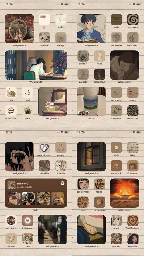 Iphone Ghibli Theme, Studio Ghibli Ipad Theme, Studio Ghibli Ios Layout, Phone Style Ideas Homescreen, Studio Ghibli Homescreen Layout, Studio Ghibli Themed Phone, Studio Ghibli Iphone Layout, Studio Ghibli Phone Layout, Ghibli Iphone Layout