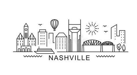 Nashville Skyline Art, Nashville Skyline Drawing, Landmarks Illustration, City Outline, Vector Cityscape, Skyline Drawing, Book Of Mormon Stories, Nashville Skyline, Travel Stamp