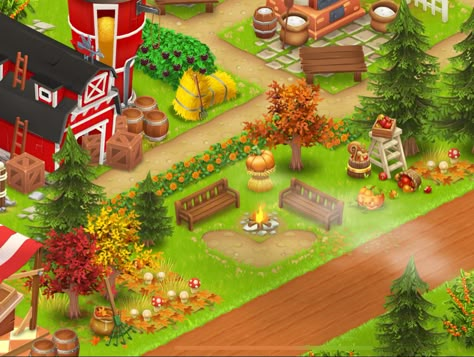 Fall Hay Day Farm, Hay Day Farm Design Ideas Fall, Hayday Farm Design Fall, Fall Hayday Farm, Hayday Pet House Design, Hay Day Fall Design, Hayday Animal Layout, Hayday Autumn Design, Hay Day Autumn Design