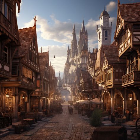 Aesthetic-looking city in medieval Europe. Vila Medieval, Magic Realms, Kingdom City, Fantasy Village, Medieval Aesthetic, Fantasy Town, Medieval Europe, Castle Aesthetic, Medieval World