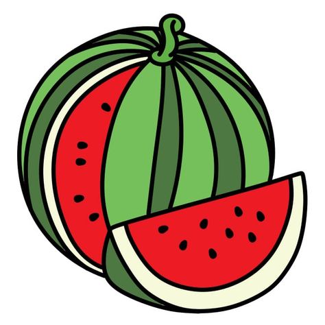 Watermelon Drawing Tutorial - How to draw Watermelon step by step How To Draw A Watermelon, Easy Watermelon Drawing, Watermelon Outline, Watermelon Sketch, Draw Watermelon, Watermelon Drawing, Watermelon Painting, Eiffel Tower Lights, Plant Games