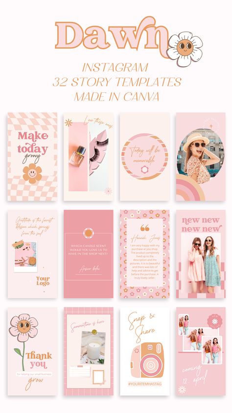 These editable Instagram post templates for Canva features a retro-inspired 90s design in pink and orange. They are fully customizable, allowing you to easily create eye-catching posts. Perfect for anyone looking to add a fun and playful touch to their social media presence. Pastel Instagram Template, Retro Design Social Media, Story Social Media Design, Playful Instagram Feed, Fun Instagram Posts, Stories Template Instagram, Social Media Post Inspiration, Canva Instagram Post Ideas, Graphic Design Social Media Posts