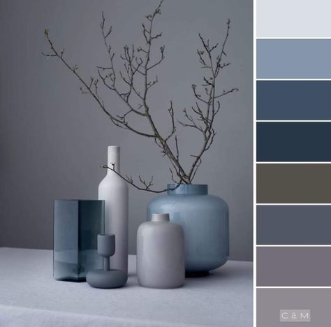 Blue Gray White Color Scheme, Blue Interior Palette, Blue And Gray Color Scheme, Modern Interior Colors, What Colours Go With Grey, Room Colors Ideas, Colours That Go With Grey, Grey Colour Scheme, Room Color Combination