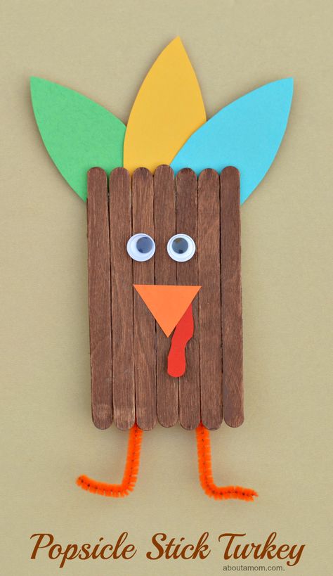 popsicle-stick-turkey Craft Stick Turkey, Fall Festival Arts And Crafts For Kids, Thanksgiving Crafts For Senior Citizens, Fall Crafts With Popsicle Sticks, Popsicle Crafts For Preschoolers, Thanksgiving Crafts For Kids Easy Diy, Popsicle Stick Turkey, Kids Thanksgiving Crafts, Thanksgiving Arts And Crafts