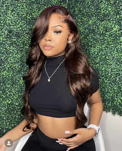 Bts Hairstyle, Dark Chocolate Brown Hair, Frontal Wig Hairstyles, Side Part Hairstyles, Chocolate Brown Hair, Box Braids Hairstyles For Black Women, Dyed Hair Inspiration, Brazilian Hair Weave, Custom Wigs