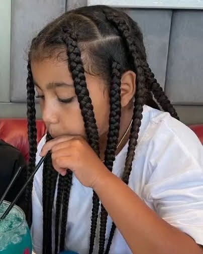 North West Braids Hair, North West Box Braids, North West Hairstyles, North West Braids, Four Braids, Kardashian Braids, Kim Hair, Black Kids Braids Hairstyles, Y2k Hairstyles