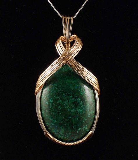 Necklaces and Pendants - DLC Gems | Artisan Jewelry  malachite cabochon wire wrapped 14k gold fill wire pendant Wire Pendants, Wire Jewellery, Green Pendant, Diy Jewelry Inspiration, Metal Works, Bead Loom Bracelets, Wire Wrapping Stones, Jasper Necklace, Handcrafted Bracelets