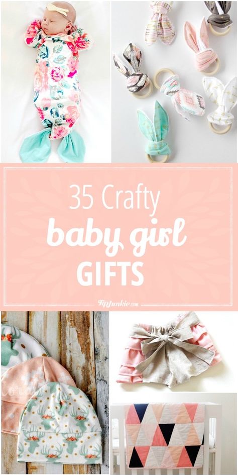 35 adorable Baby Girl Gifts to make.  Perfect for a baby shower. via @tipjunkie Things To Sew For Baby Sewing Patterns, Baby Shower Sewing Gifts, Diy Gifts For Baby Girl, Hand Made Baby Gifts, New Baby Gifts Diy, Homemade Baby Gift Ideas, Diy Baby Girl Gifts, Diy Baby Gift Ideas, Baby Girl Sewing Projects