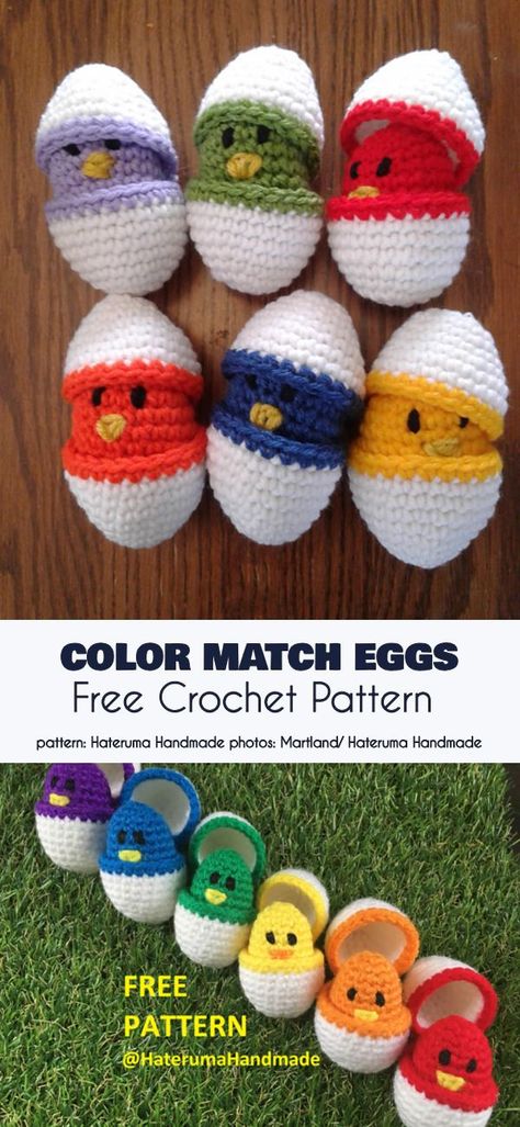 Color Matching Eggs Free Crochet Pattern | Your Crochet Chicks In Eggs Crochet, Crochet Chicken With Eggs, Spring Time Crochet Ideas, Crochet Easter Patterns Free Simple, Easter Crochet Amigurumi, Crochet Patterns Easter Free, Crochet Chicks In Eggs, Quick Crochet Easter Projects, Crochet Hatching Egg Pattern Free