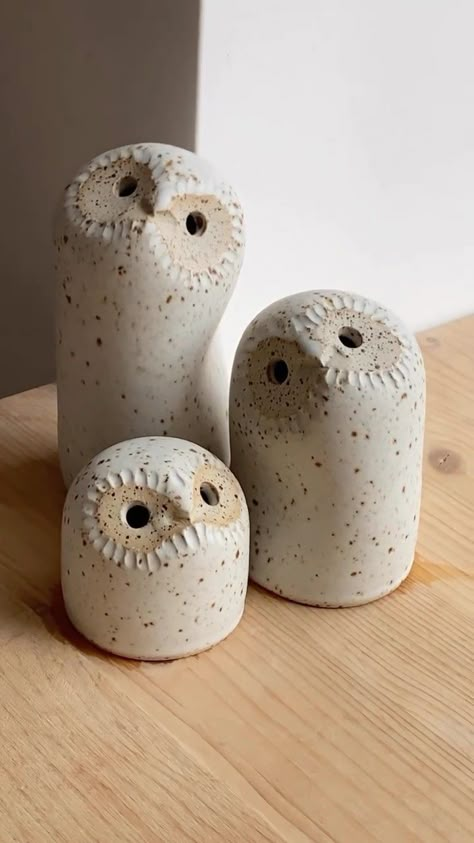 Pottery owls by @lea_dekens | Instagram Owl Pinch Pot Clay, Ceramic Owl Sculpture, Ceramic Folk Art, Owl Clay Art, Ceramic Owls Pottery, Pottery Animals Easy, Small Pottery Ideas, Raku Animals, Pottery Owls