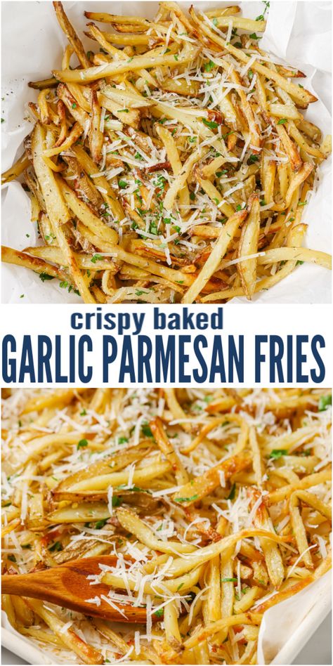 Garlic Parmesan French Fries Air Fryer, Parmesan Garlic Fries Recipe, Garlic Fry Recipe, Oven Baked Garlic Parmesan Fries, Homemade Garlic Parmesan Fries, Dinner With Fries On The Side, Red Robin Garlic Parmesan Fries, Garlic Parm French Fries, Fry Recipes Baked