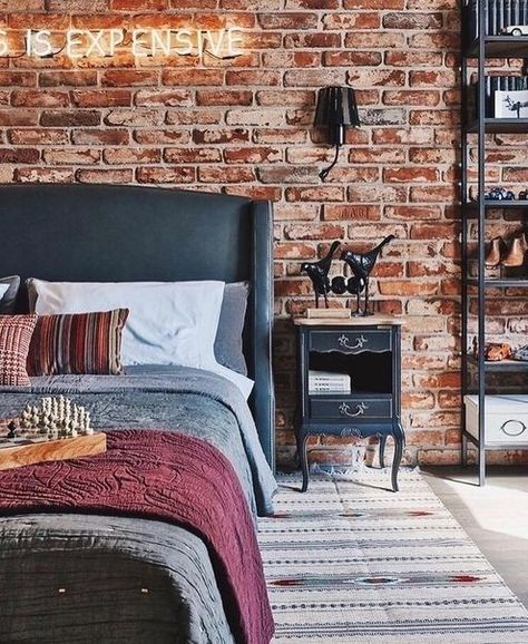 Brick Wallpaper Accent Wall Bedroom, Rooms With Brick Wallpaper, Red Brick Wallpaper Bedroom, Brick Wallpaper Bedroom, Red Brick Wallpaper, Brick Living Room, Bricks Wall, Brick Interior Wall, Interior Design Career