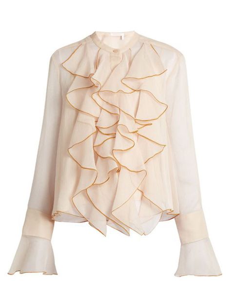 Frill Front Plain Flare Sleeve Women's Blouse Scalloped Shirt, Scalloped Blouse, Urban Shirt, Scalloped Collar, Ruffle Collar Blouse, Frilly Blouse, Beige Blouse, Rayon Blouse, Ruffle Bell Sleeve