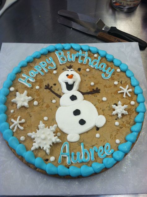 Olaf Frozen themed cookie cake. Stacey's Sweets and Custom Cakes. Frozen Cookie Cake, Cookie Cake Ideas, Olaf Birthday Cake, Frozen 3rd Birthday, Olaf Birthday, Cookie Cake Designs, Frozen Bday Party, Cookie Cake Birthday, Cookie Cakes