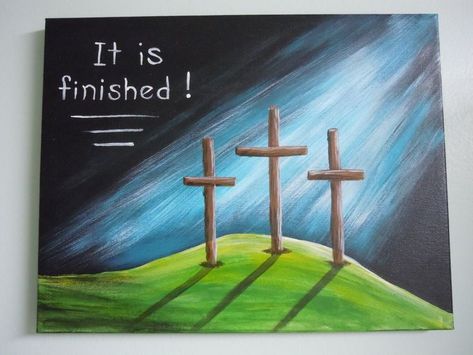 Painting Elephant Easy, Calvary Painting, Christian Easter Art, Cross Painting, Painting Elephant, Three Crosses, Easter Paintings, Easter Canvas, Cross Art