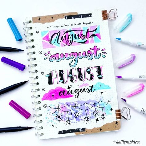 August Header, Header Ideas, Bullet Journal Headers, Bullet Journal Font, Bullet Journal Banner, Bullet Journal Notes, Bullet Journal Paper, Hand Lettering Art, Bullet Journal Mood